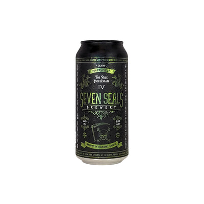 SEVEN SEALS The Pale Horseman 'DEATH' is a handcrafted, fruity, DRY HOPPED PALE ALE. Amber-coloured it boasts a soft, malty character with aromas of sweet tangerine, pineapple and mango. 440ml can.