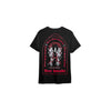 Seven Seals Black T-Shirt with White Skeletons and Red Trim, Back