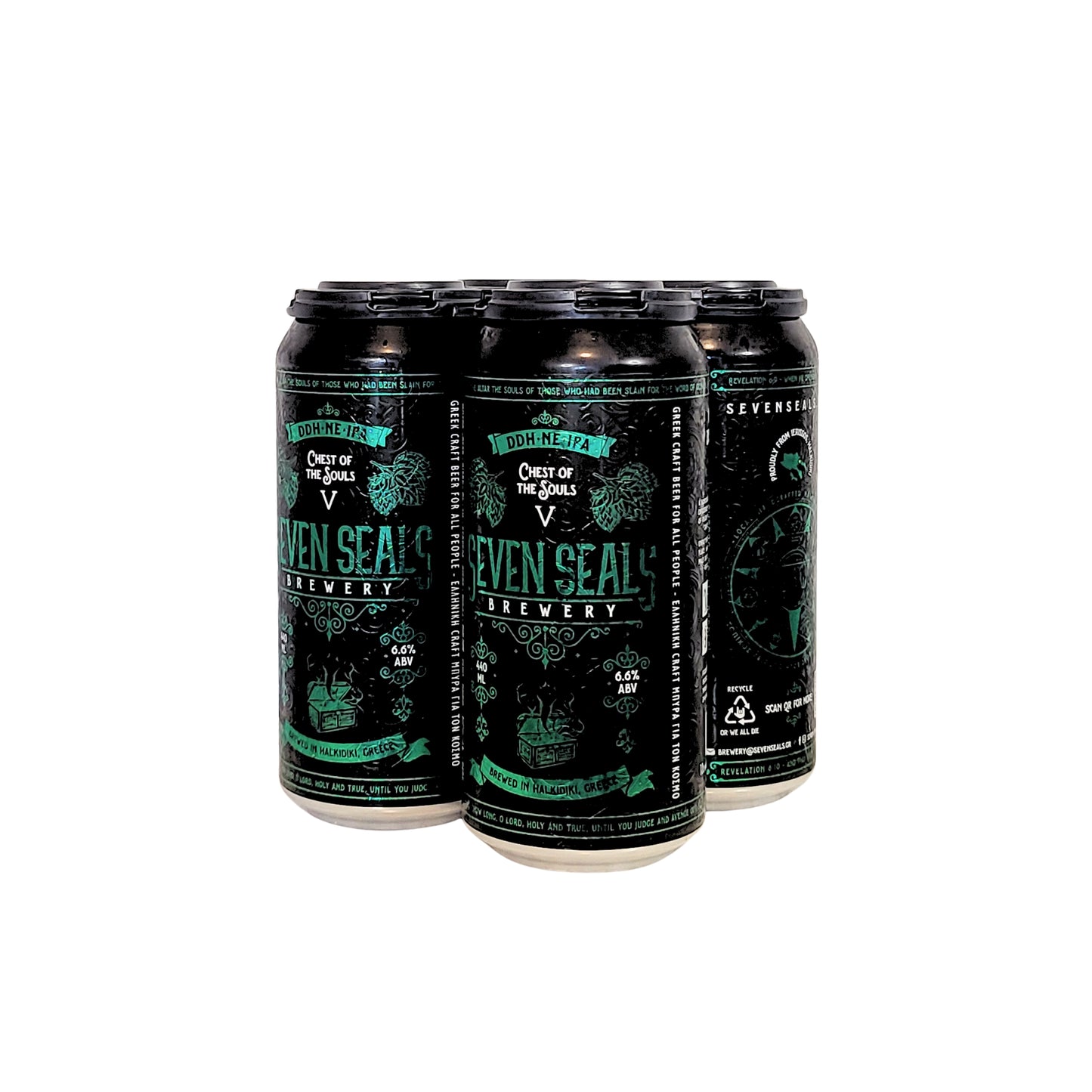 SEVEN SEALS CHEST OF SOULS is a handcrafted, cloudy, DOUBLE DRY HOPPED NE IPA, 440ml 4-pack.