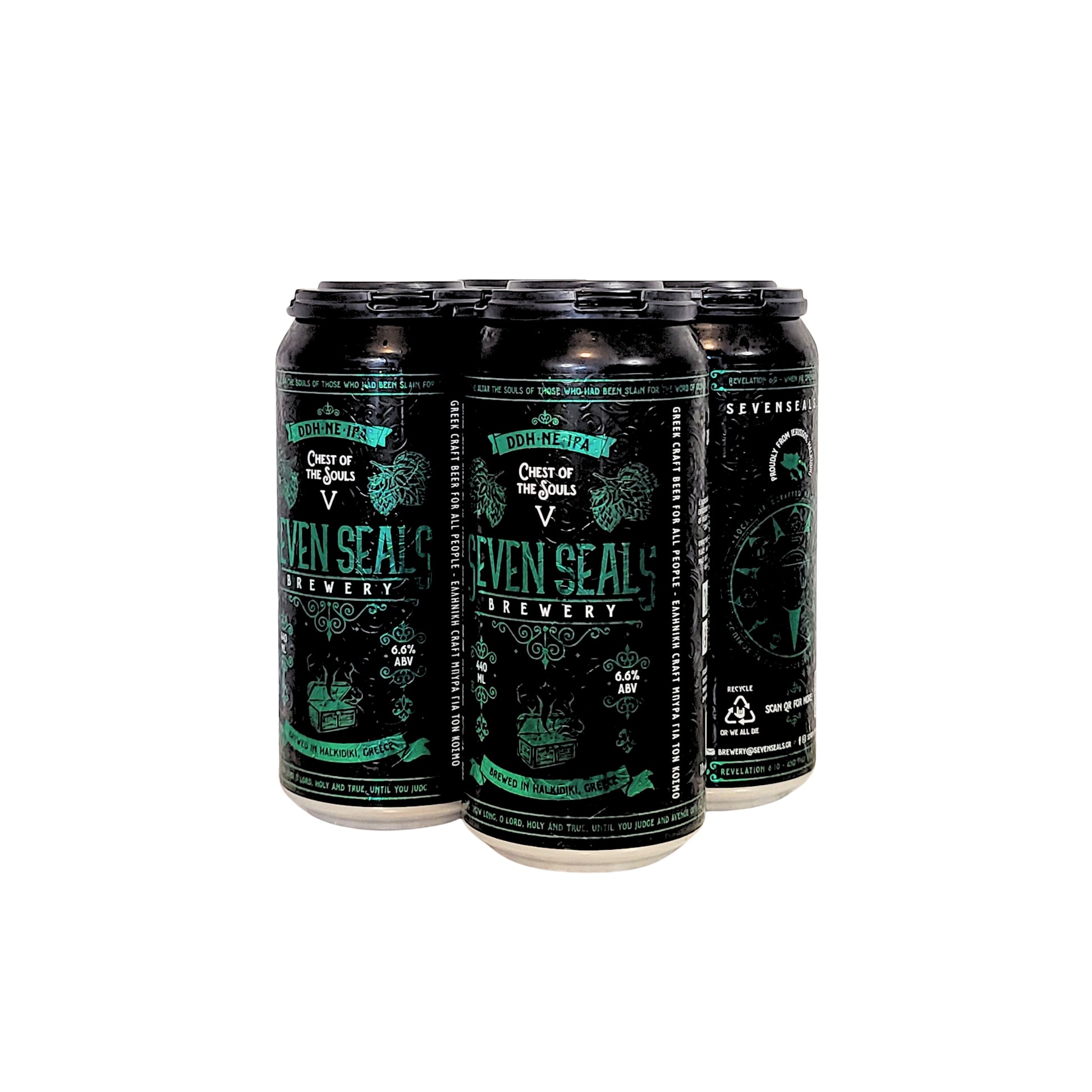SEVEN SEALS CHEST OF SOULS is a handcrafted, cloudy, DOUBLE DRY HOPPED NE IPA, 440ml 4-pack.